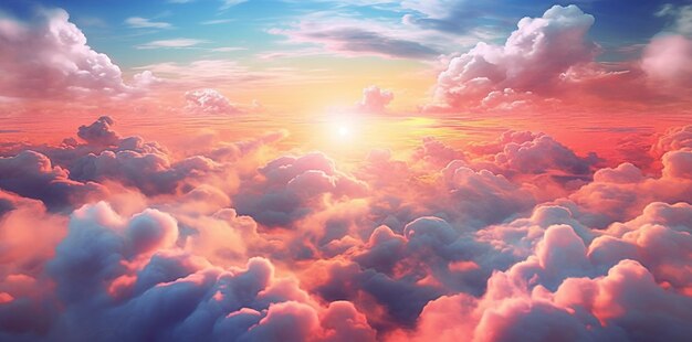 Belle vue aérienne au-dessus des nuages au coucher du soleil avec l'IA générée