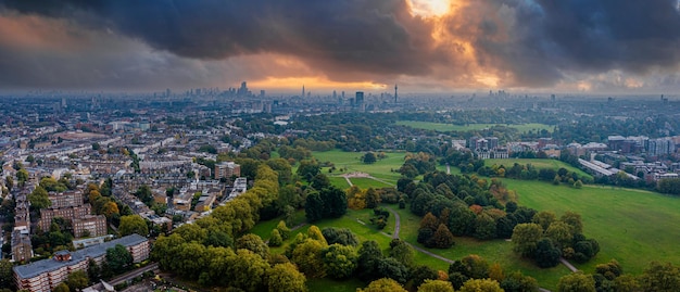 Belle vue aérienne de Londres avec de nombreux parcs verts