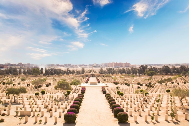 Belle vue sur le cimetière de guerre britannique d'El Alamein à El Alamein, Egypte