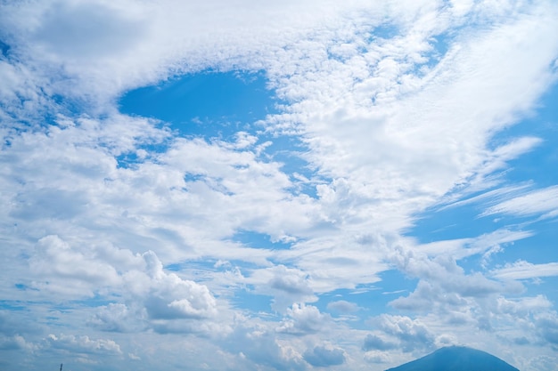 Belle vue du ciel bleu avec des nuages au lever du soleil Partiellement nuageuxArrière-plan nuageux été Nuageux été Ciel nuageux clair avec coucher de soleil Ciel naturel cinématographique beau fond de texture jaune et blanc