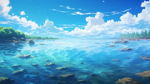 Belle vue sur l'eau dans le style anime