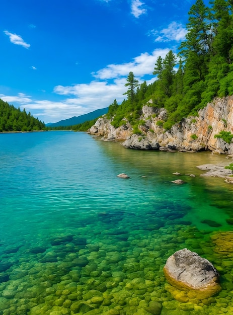 belle vue sur l'eau rocheuse