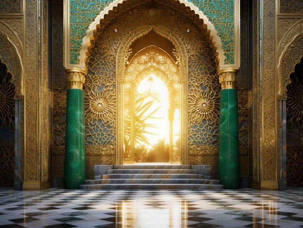 Belle vue de l'entrée de la mosquée en 3D