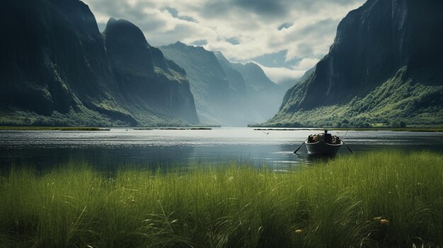 belle vue sur le lac avec bateau