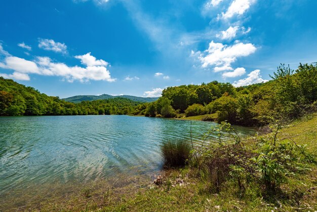 Belle vue sur le lac vert de haute montagne