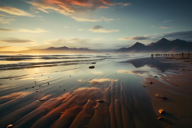 Photo belle vue sur la mer au coucher du soleil