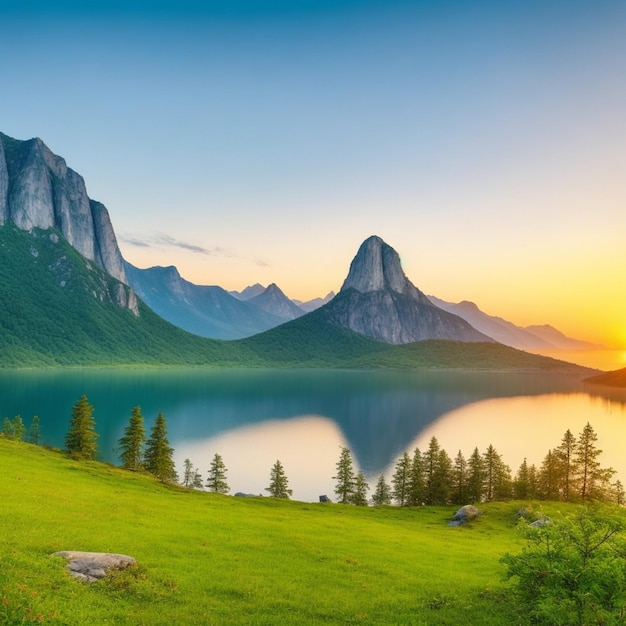 belle vue sur la montagne et le lac