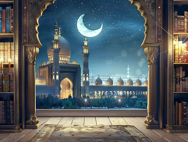 Une belle vue d'une mosquée la nuit
