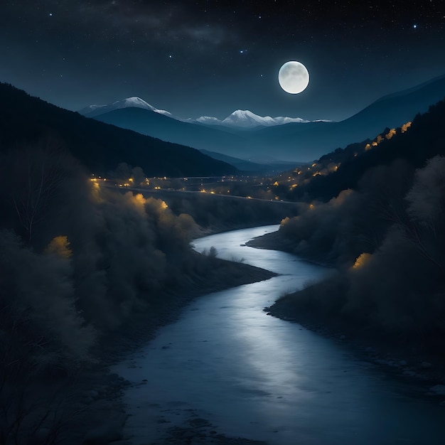 Une belle vue de nuit avec une lune pleine