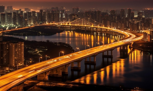 Belle vue de nuit sur le pont de la ville