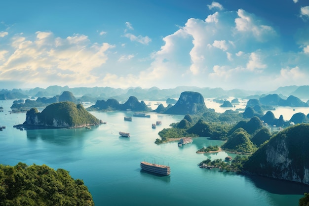 Belle vue panoramique sur la baie d'Ha Long Vietnam Beau paysage Vue sur la baie d'Halong depuis l'île de Bo Hon AI généré