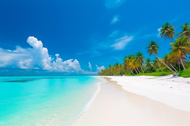 Une belle vue panoramique sur les îles Maldives plage tropicale mettant en valeur son sable blanc vierge lus
