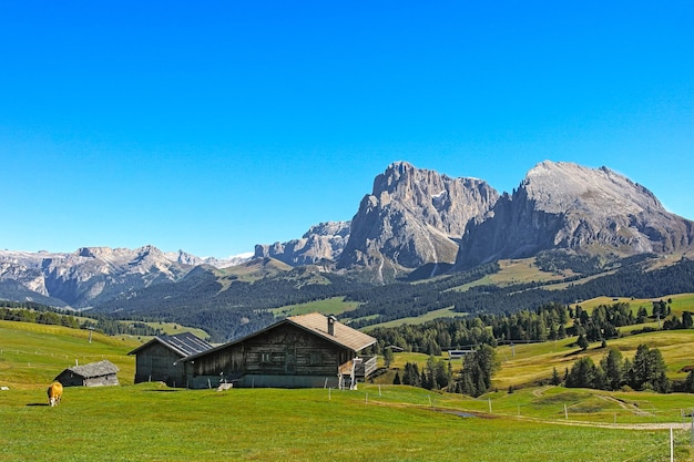 Belle vue panoramique sur le Seiser Alm dans les Alpes italiennes