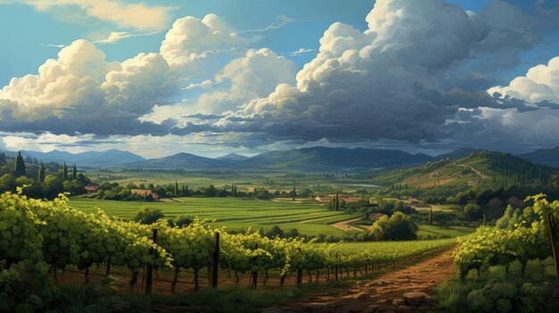 Photo belle vue panoramique sur les vignobles ia générative