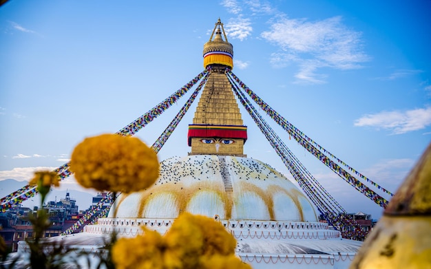 belle vue sur le paysage de Baudhanath Stupa ou temple à Katmandou Népal