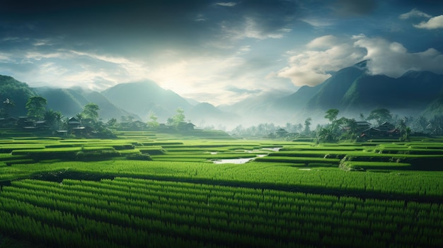 belle vue sur le paysage des rizières agricoles vertes en terrasses