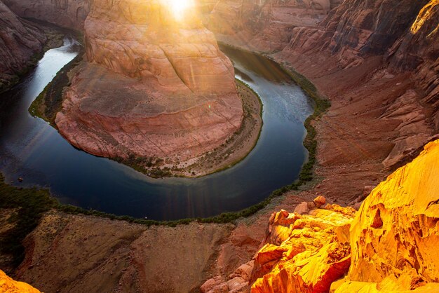 Belle vue sur la place du fer à cheval dans le canyon de l'arizona