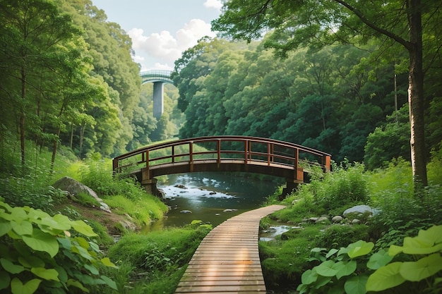 Belle vue sur la verdure et un pont dans la forêt parfait pour l'arrière-plan
