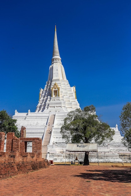 Une belle vue sur Wat Phu Khao Thong le Temple Blanc situé à Ayutthaya en Thaïlande