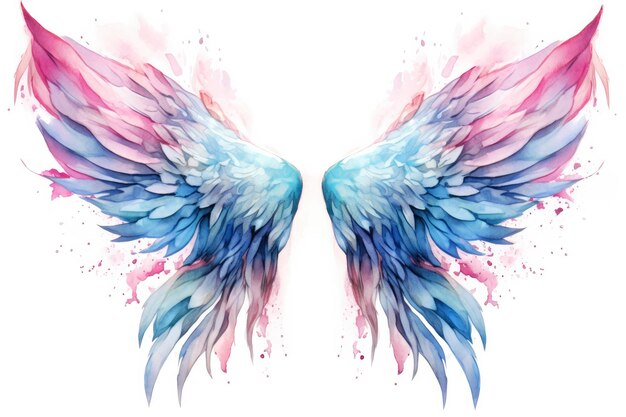 Belles ailes magiques aquarelles bleues et roses