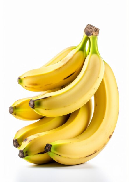 De belles bananes jaunes sur un fond blanc AI générative