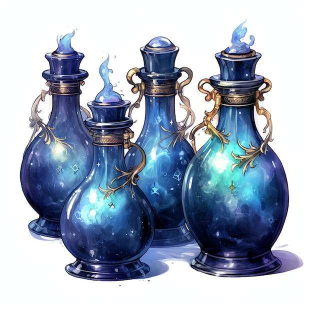 belles bouteilles de potion fantaisie aquarelle conte de fées clipart illustration