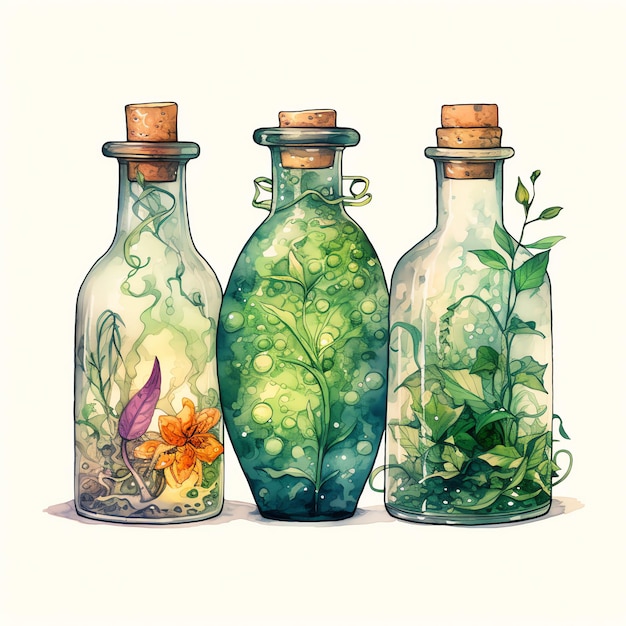 belles bouteilles de potion illustration clipart magique vert