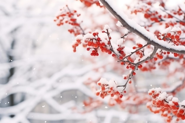 Photo de belles branches d'arbres couvertes de neige par une journée d'hiver