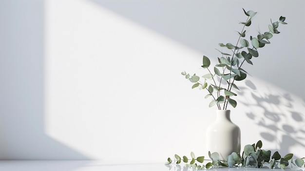 De belles branches d'eucalyptus populus dans un vase sur une table sur un fond clair