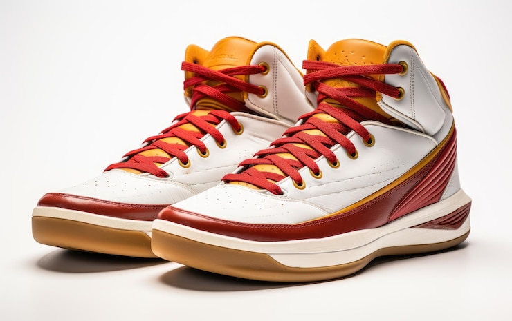 Photo de belles chaussures de basket-ball colorées isolées sur un fond blanc