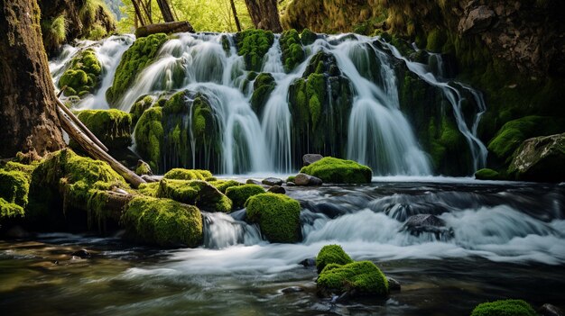 Photo de belles chutes d'eau dans une ia rocheuse générative