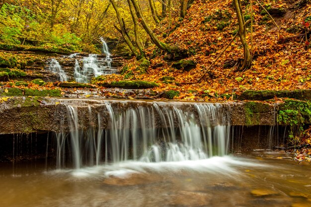 Belles chutes d'eau de la région de Ternopil à l'automne dans la forêt