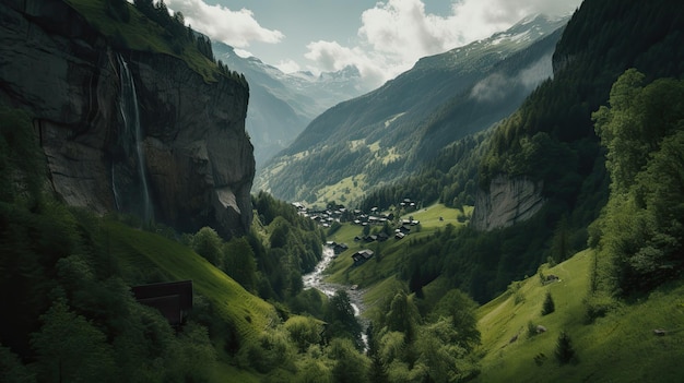 Belles chutes en Suisse Forêt Nature Paysage Fond d'écran généré AI HD 4K