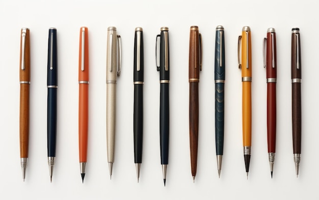 Belles collections de stylos colorés isolés sur fond blanc