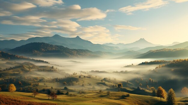 Photo de belles collines brumeuses un paysage d'automne serein en 8 km