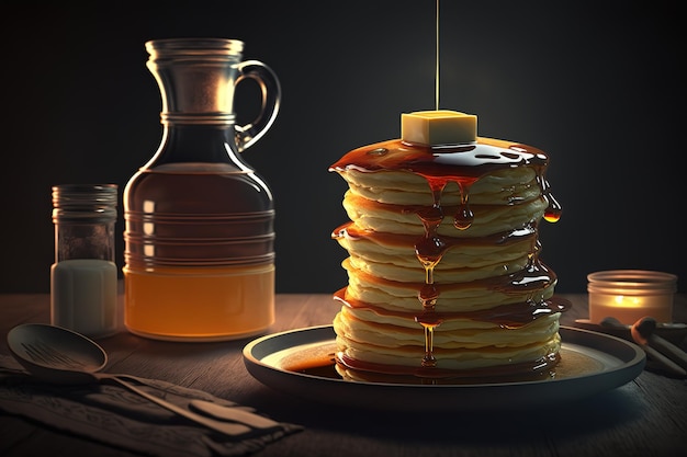 De belles crêpes au sirop d'érable sont sur la table Generative AI