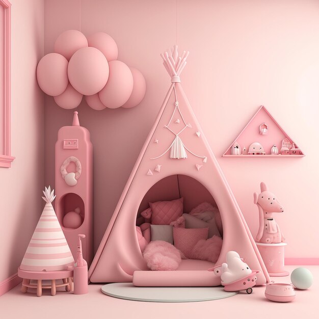 Belles décorations pour la fête de naissance près du mur de couleur fête d'anniversaire enfants AI générative