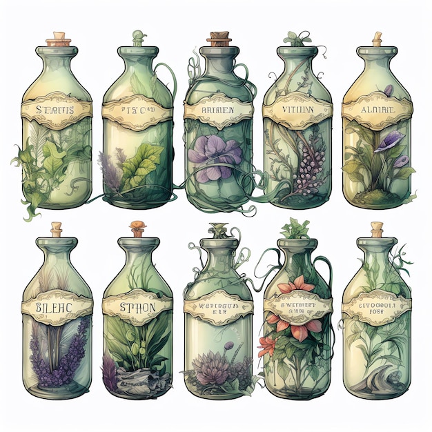 belles étiquettes de potion illustration clipart magique verte