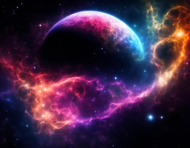 Belles étoiles et planètes fantastiques de nébuleuses spatiales dans une galaxie profonde