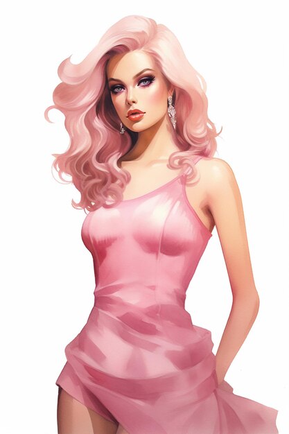 Belles femmes aux couleurs pastel roses aquarelles peinture à l'acrylique