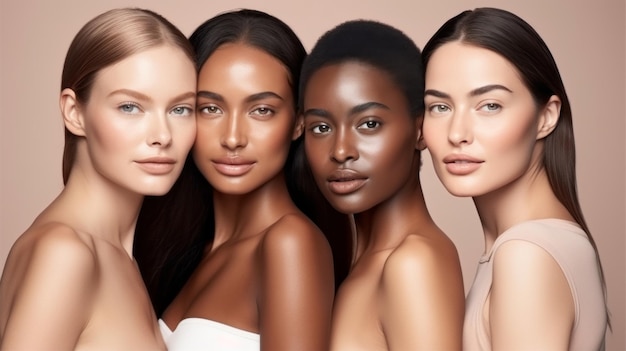 Belles femmes avec un beau visage Éditorial sur les soins de la peau Différents types et couleurs de peau