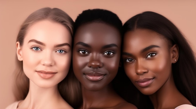 Photo belles femmes avec un beau visage éditorial sur les soins de la peau différents types et couleurs de peau