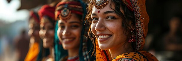 Les belles femmes indiennes heureuses portent une image de fond tricolore