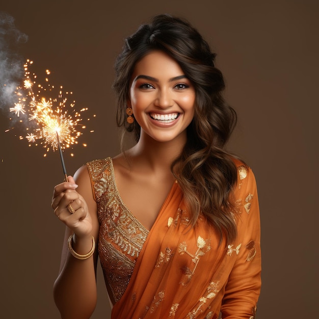 De belles femmes indiennes en tissu traditionnel avec des feux d'artifice look de fête à thème de Diwali