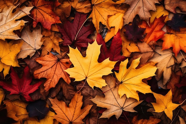 belles feuilles d'automne colorées sur le sol vue de dessus photographie