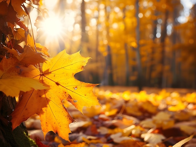 Belles feuilles d'automne orange fond du paysage d'hiver