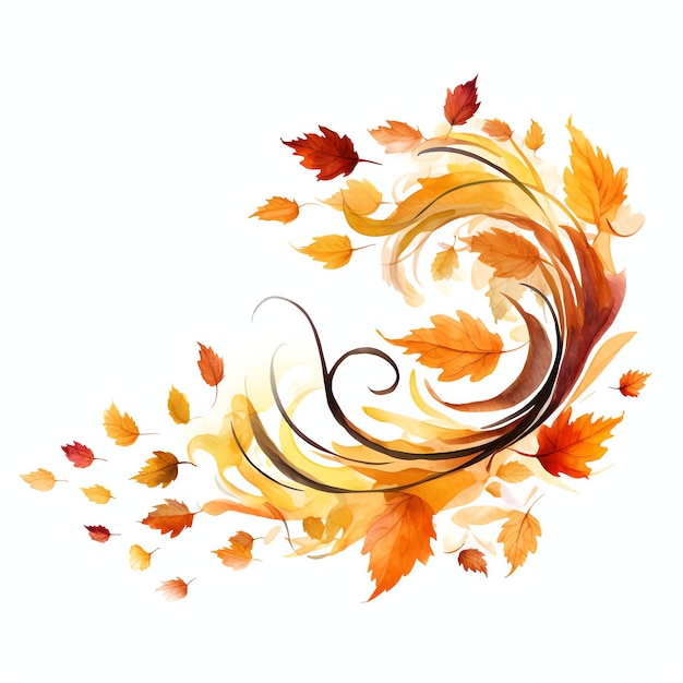 belles feuilles d’automne tourbillonnant dans le vent illustration clipart aquarelle