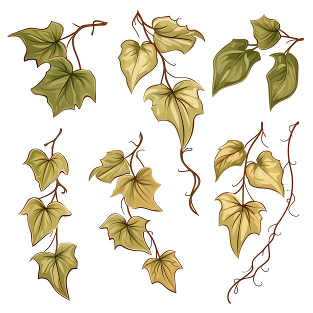 Photo belles feuilles de lierre avec une illustration clipart aquarelle ton sépia vintage