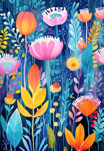 Belles fleurs aquarelles dans le jardin Magnifique illustration florale aquarelle avec des couleurs saturées