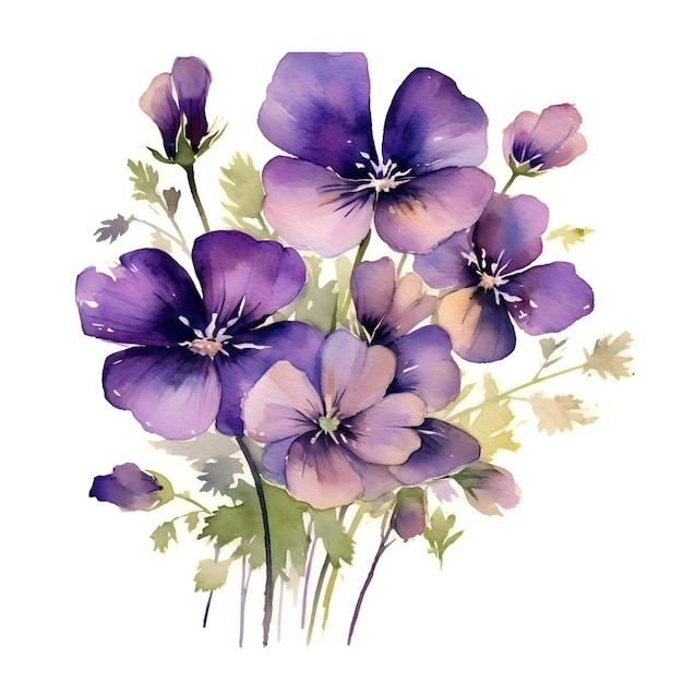 Belles fleurs aquarelles violettes